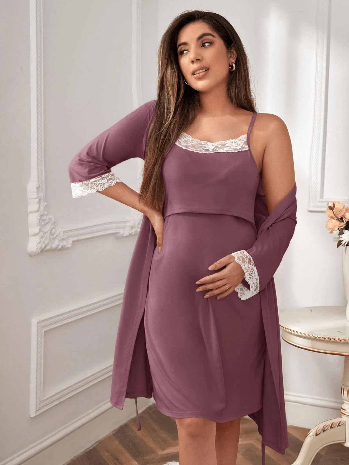 Nursing Maternity Pajama Set – 2-Piece Long Sleeve Stretch Sleepwear for Pregnant Women, Breastfeeding Friendly