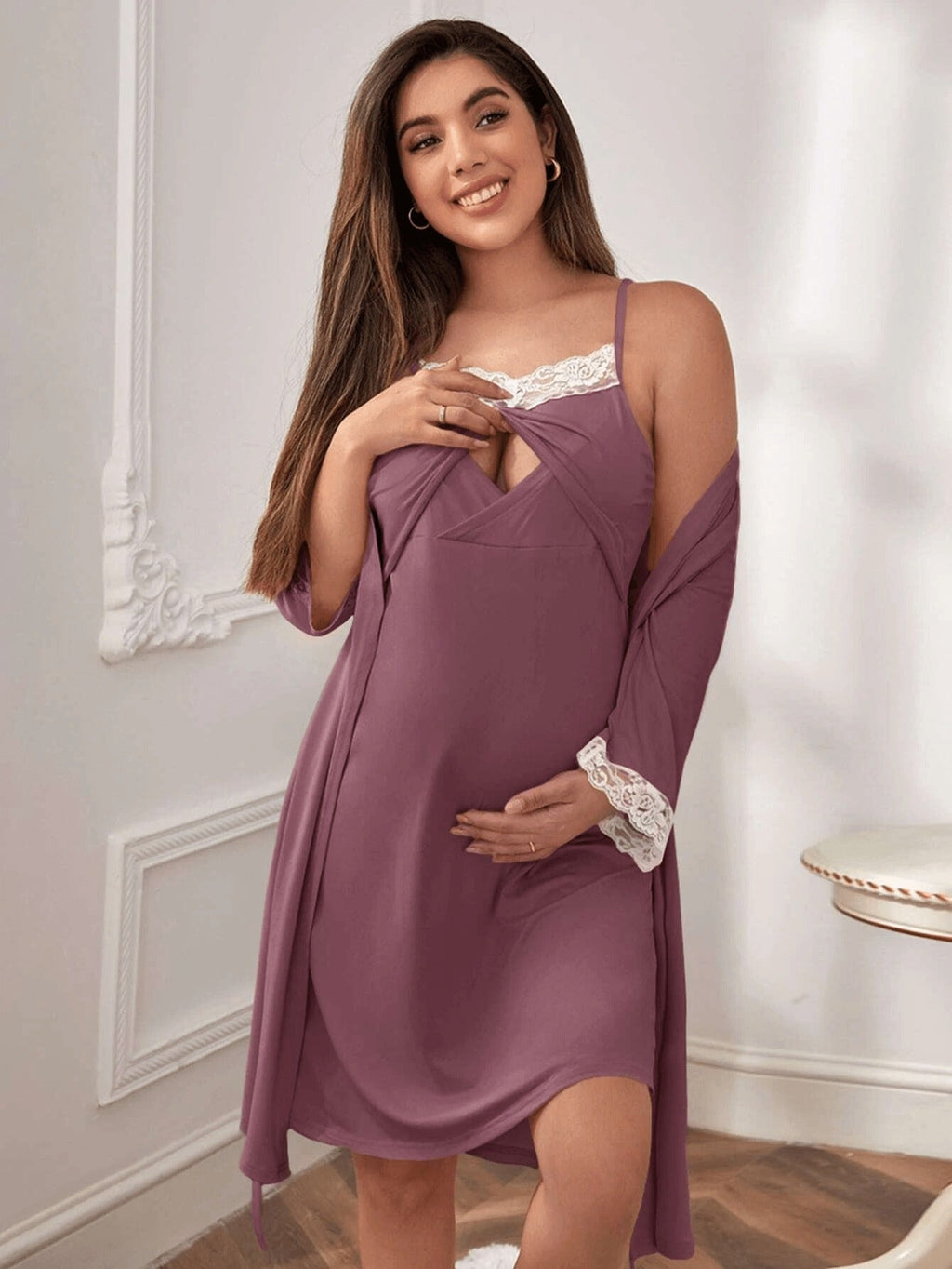 Nursing Maternity Pajama Set – 2-Piece Long Sleeve Stretch Sleepwear for Pregnant Women, Breastfeeding Friendly