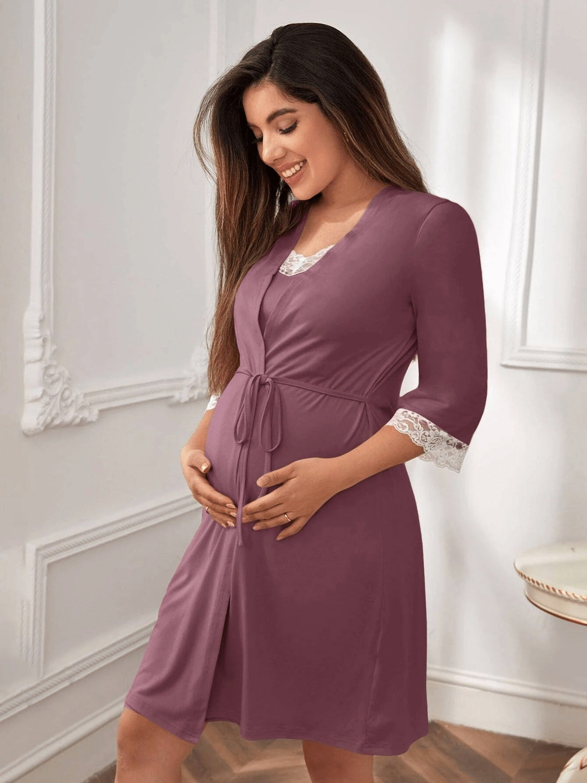 Nursing Maternity Pajama Set – 2-Piece Long Sleeve Stretch Sleepwear for Pregnant Women, Breastfeeding Friendly