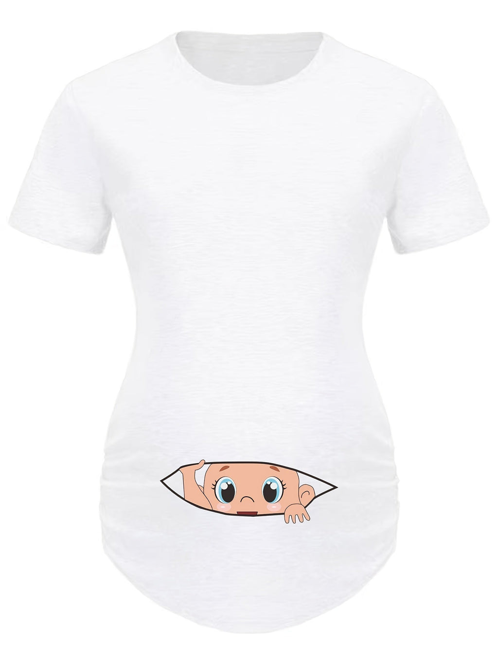 Letter Printed Short-sleeved Maternity Wear Black T-shirt with Big-eyed Baby Pattern