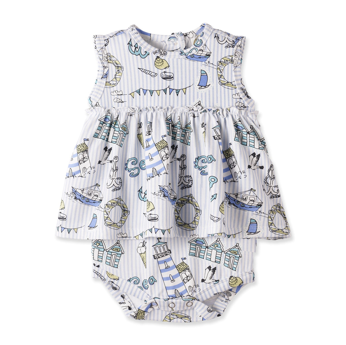 Seashore Skirted Bodysuit – Bamboo Baby Girl One-Piece