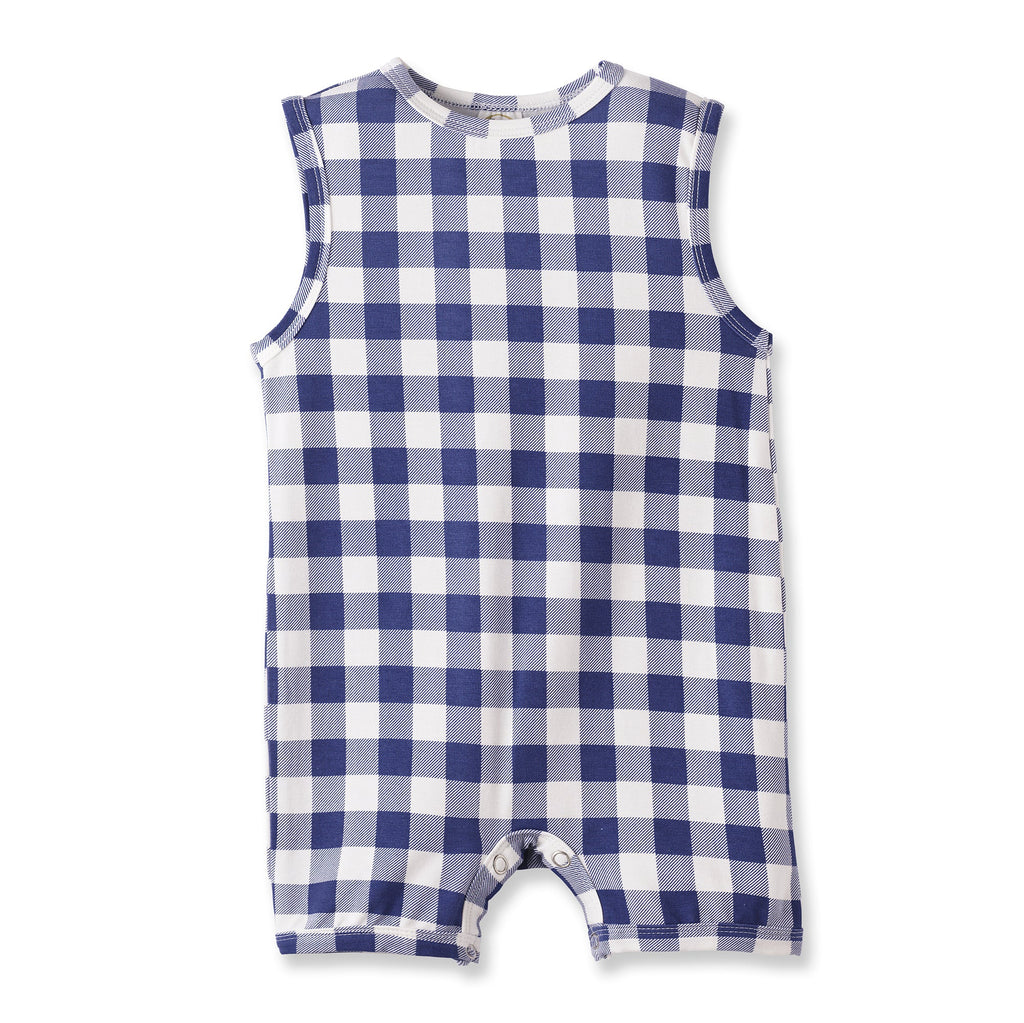 Picnic Plaid Soft Bamboo Sleeveless Baby Shortall Romper