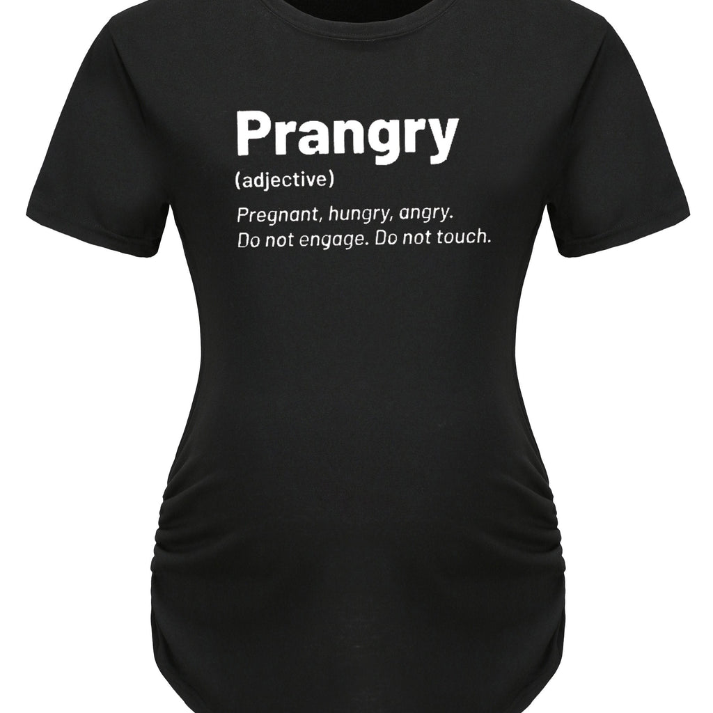 Maternity "Prangry" Print T-Shirt, Comfy Casual Short Sleeve Pregnancy Tee, Humorous Text Graphic
