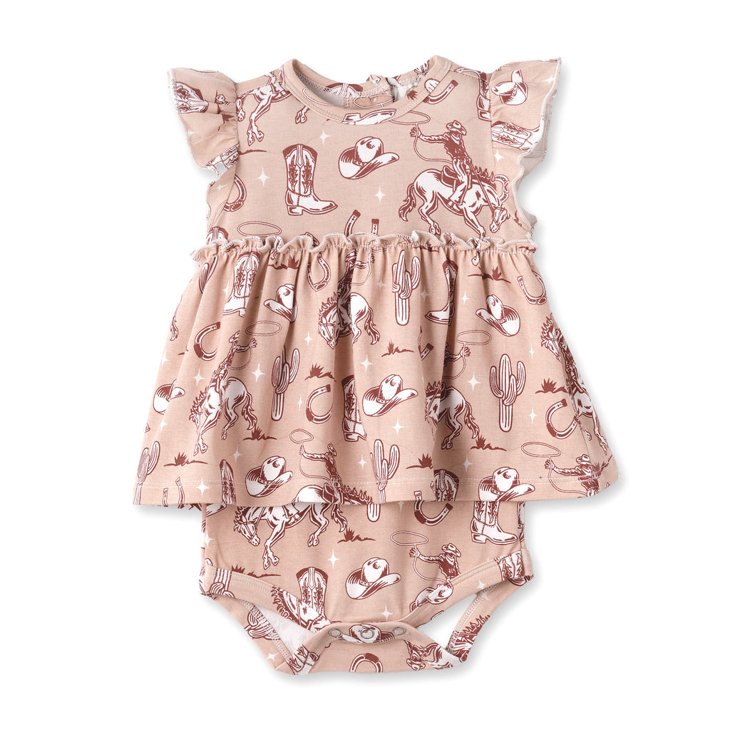 Wild Wrangler/Pink Bamboo Cowgirl Western Skirted Bodysuit