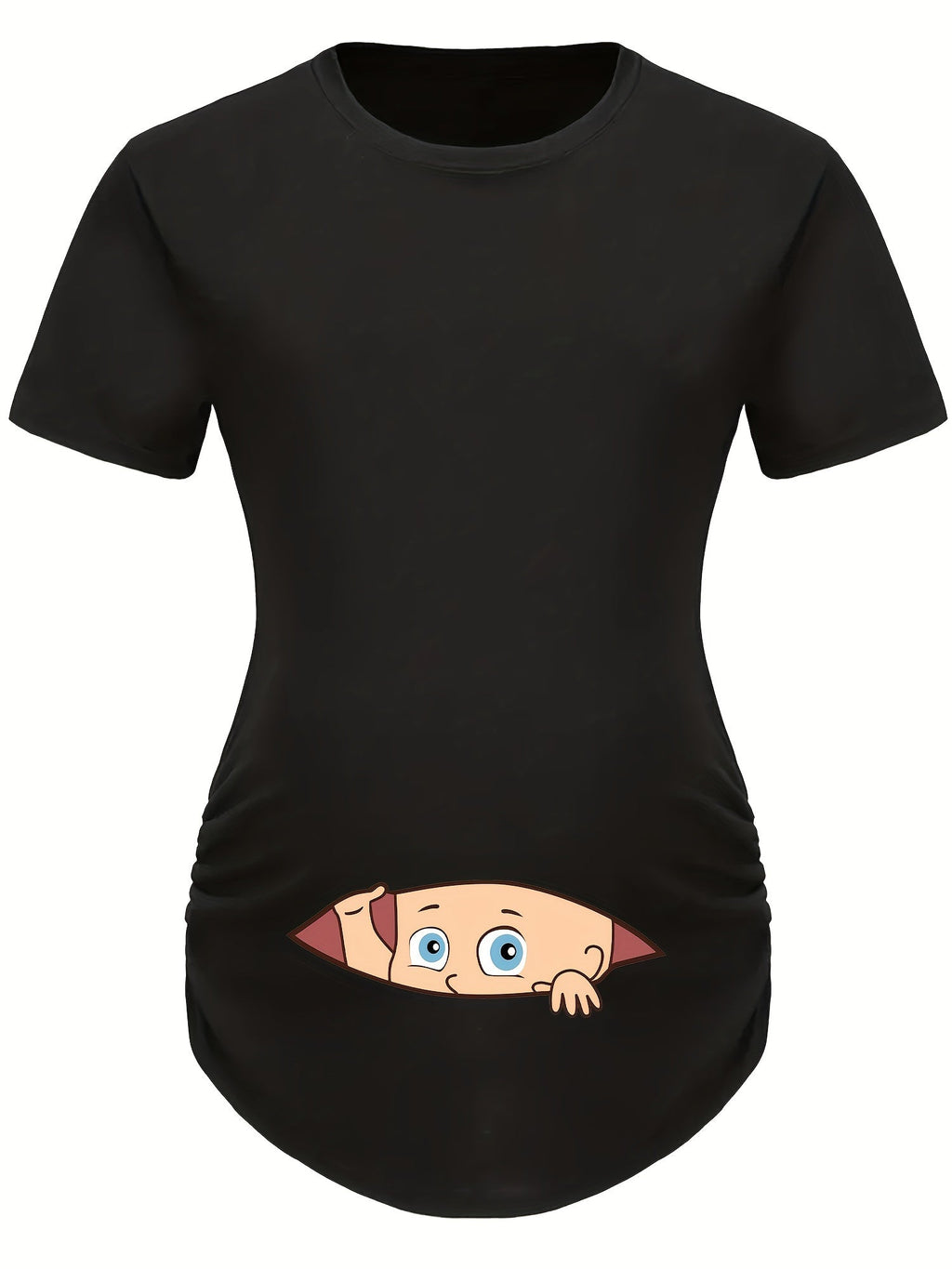Letter Printed Short-sleeved Maternity Wear Black T-shirt with Big-eyed Baby Pattern