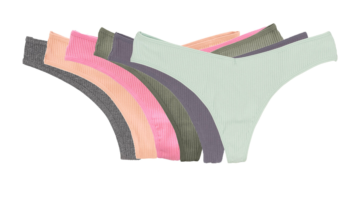 Cotton Rib Thong Surprise 6 Pack, XS-2X