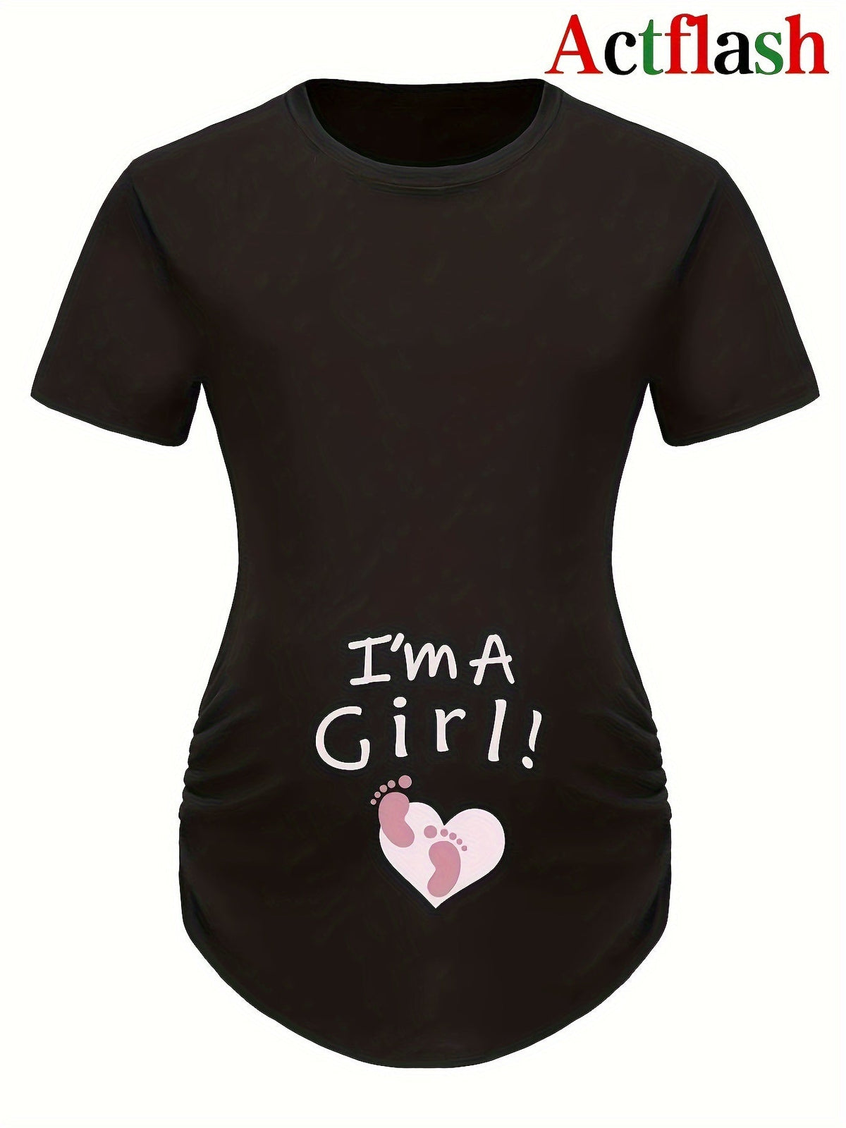 Women's Maternity Casual "I'm A GIRL" Foot Heart Graphic Short Sleeve Slim Fit T-shirt Top for Summer