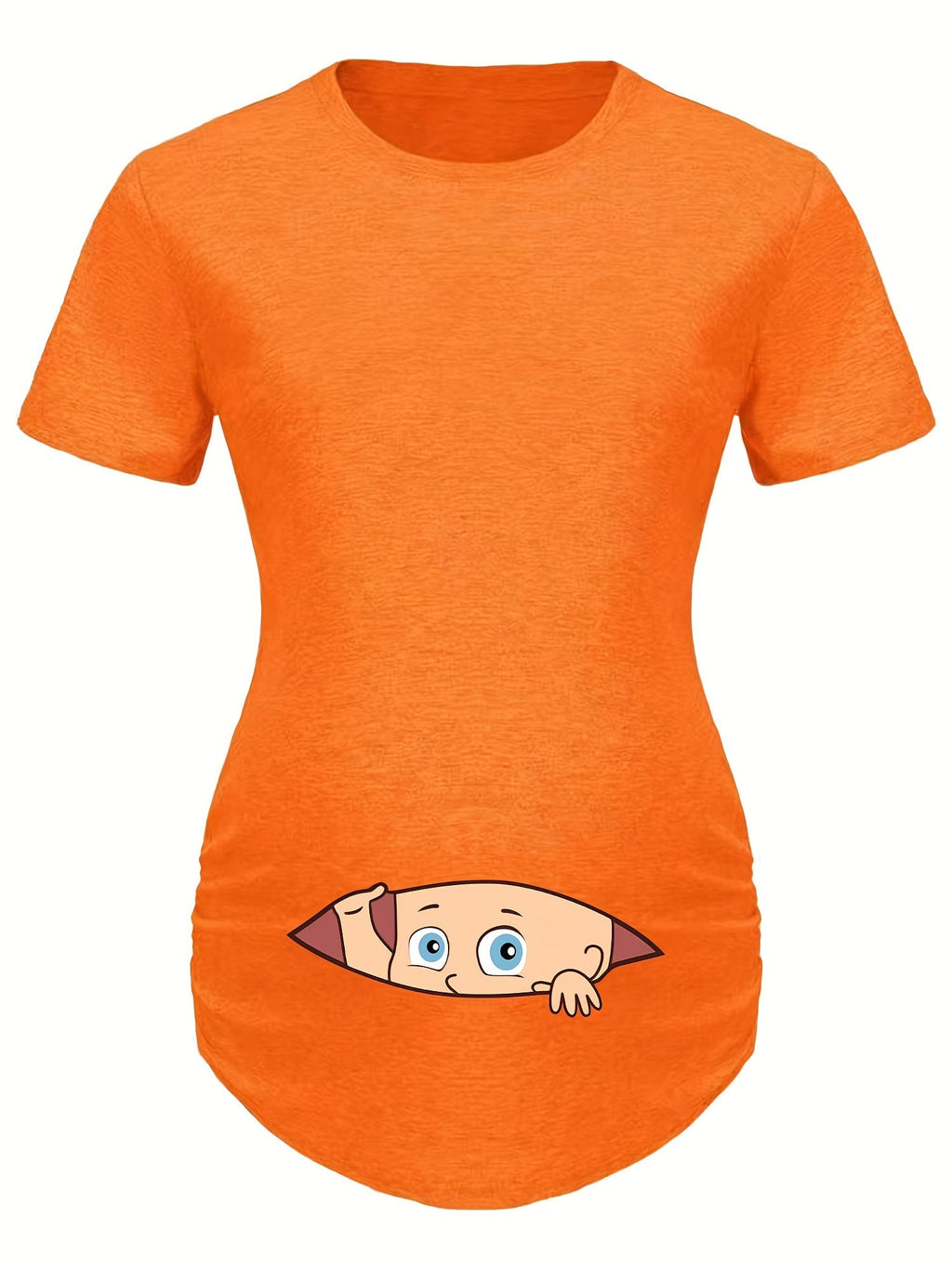 Letter Printed Short-sleeved Maternity Wear Black T-shirt with Big-eyed Baby Pattern