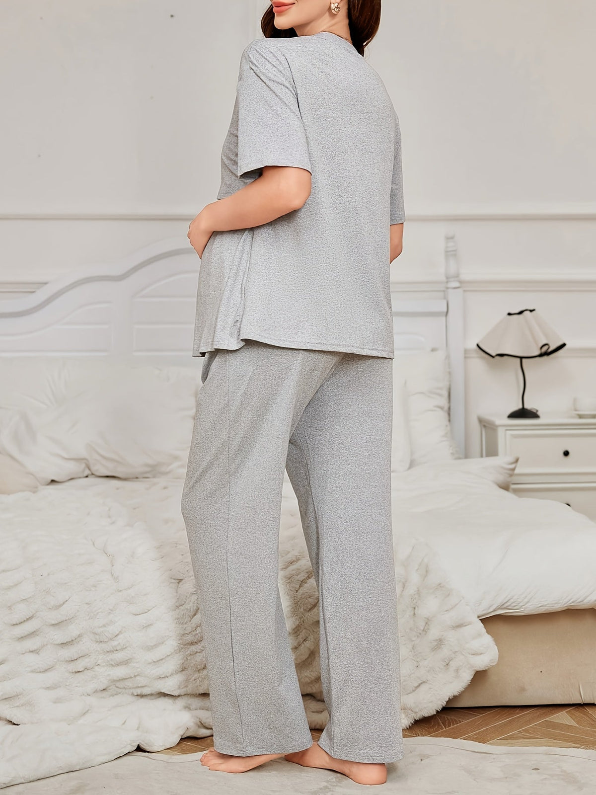 Cute Panda Print Maternity Nursing Pajama Set – Short-Sleeve Nursing Top & Pants for Pregnant Women