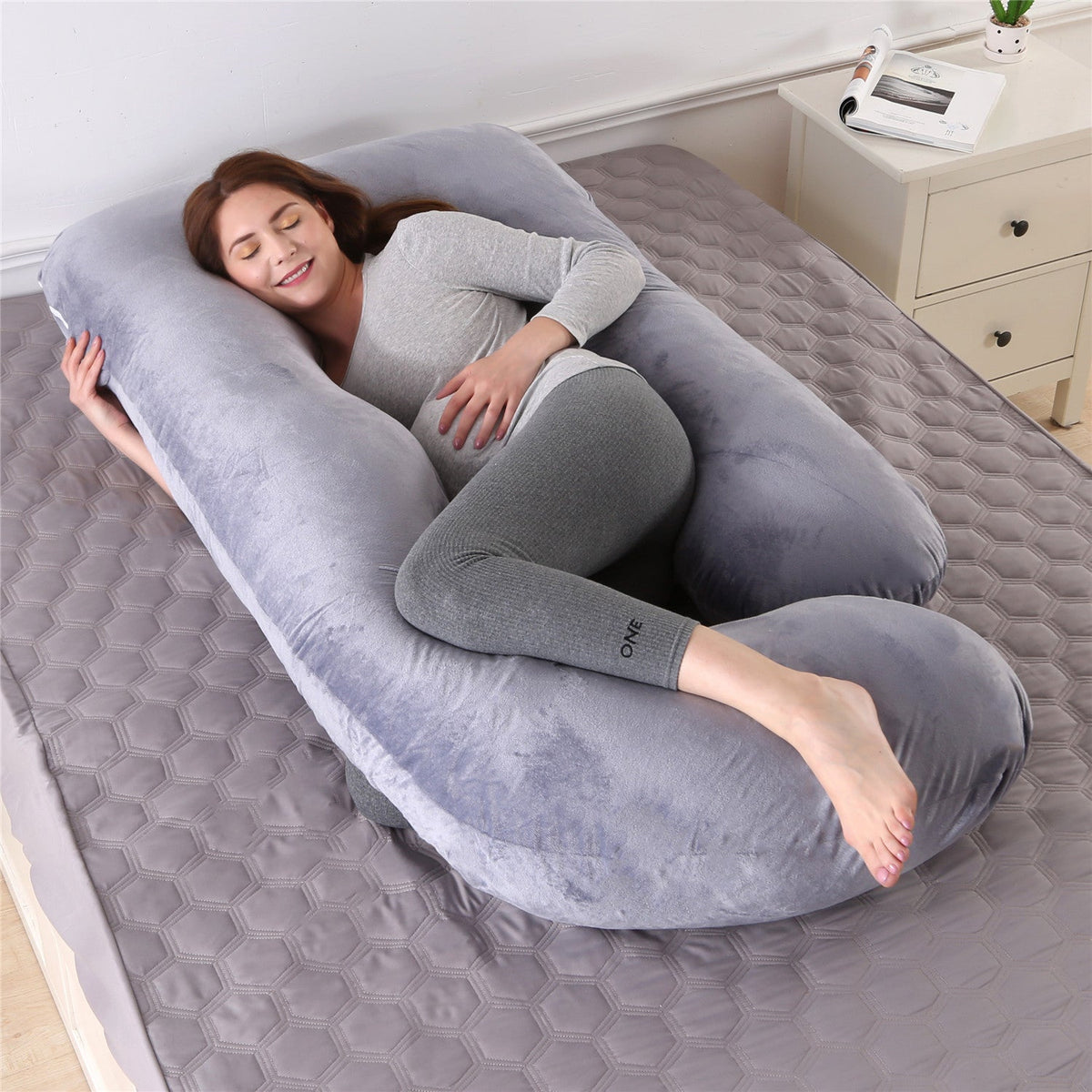 Pregnant women's detachable crystal velvet G-type side lying waist protection pillow