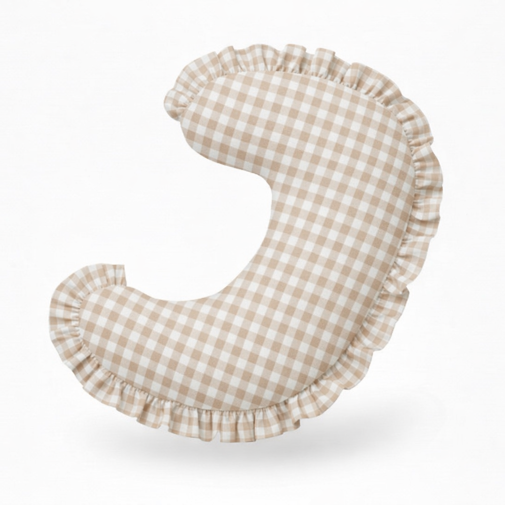Beige Gingham Ruffle Nursing Pillow Cover