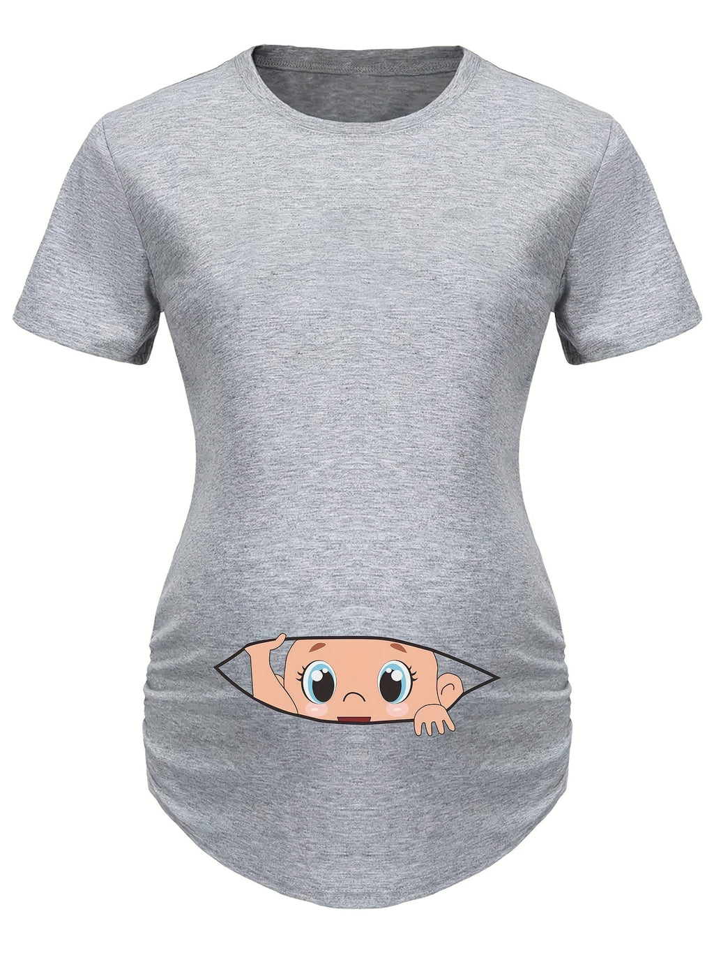 Letter Printed Short-sleeved Maternity Wear Black T-shirt with Big-eyed Baby Pattern