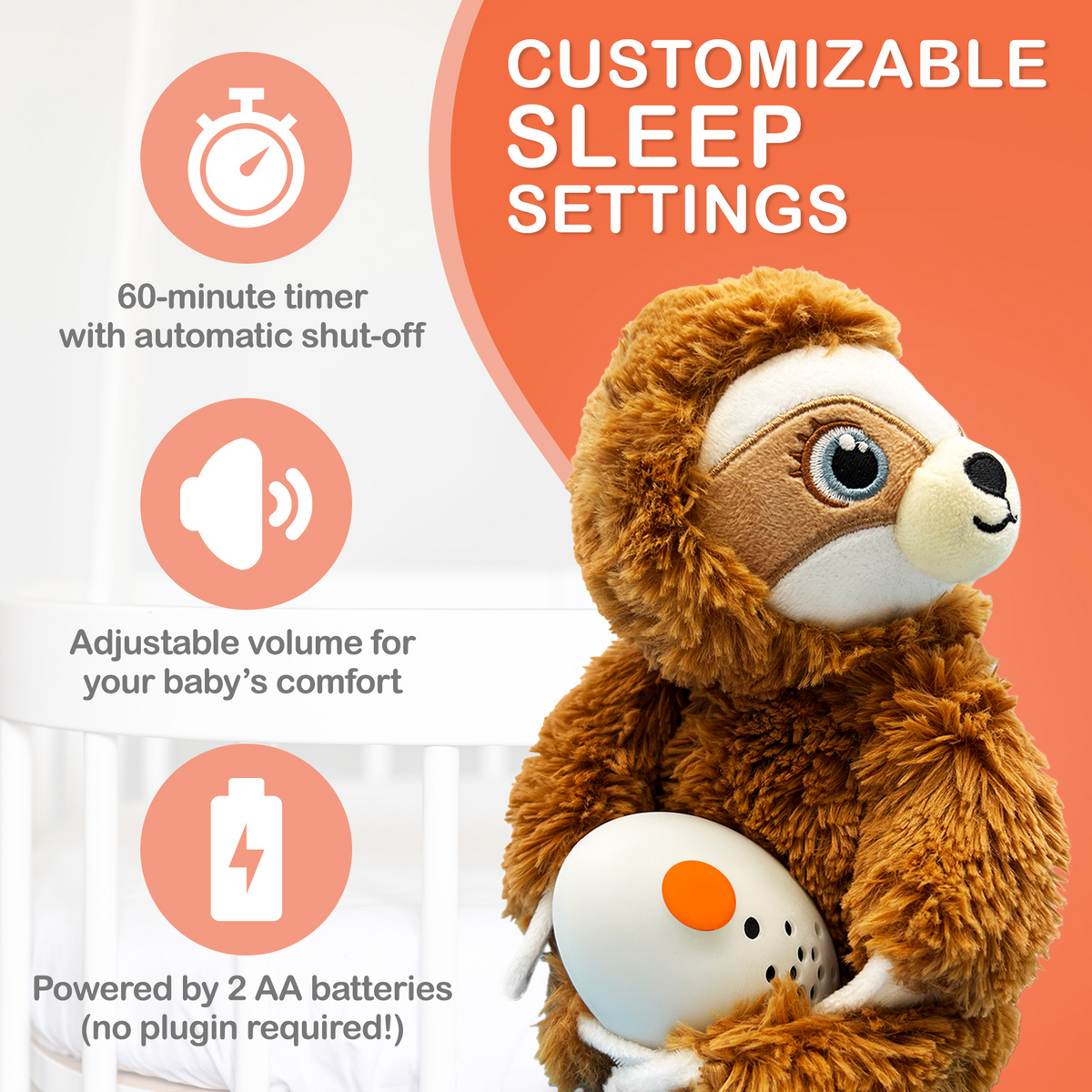 Baby Shusher Sloth – Plush Sound Machine with Real Shushing Sound & Smart Cry Detection
