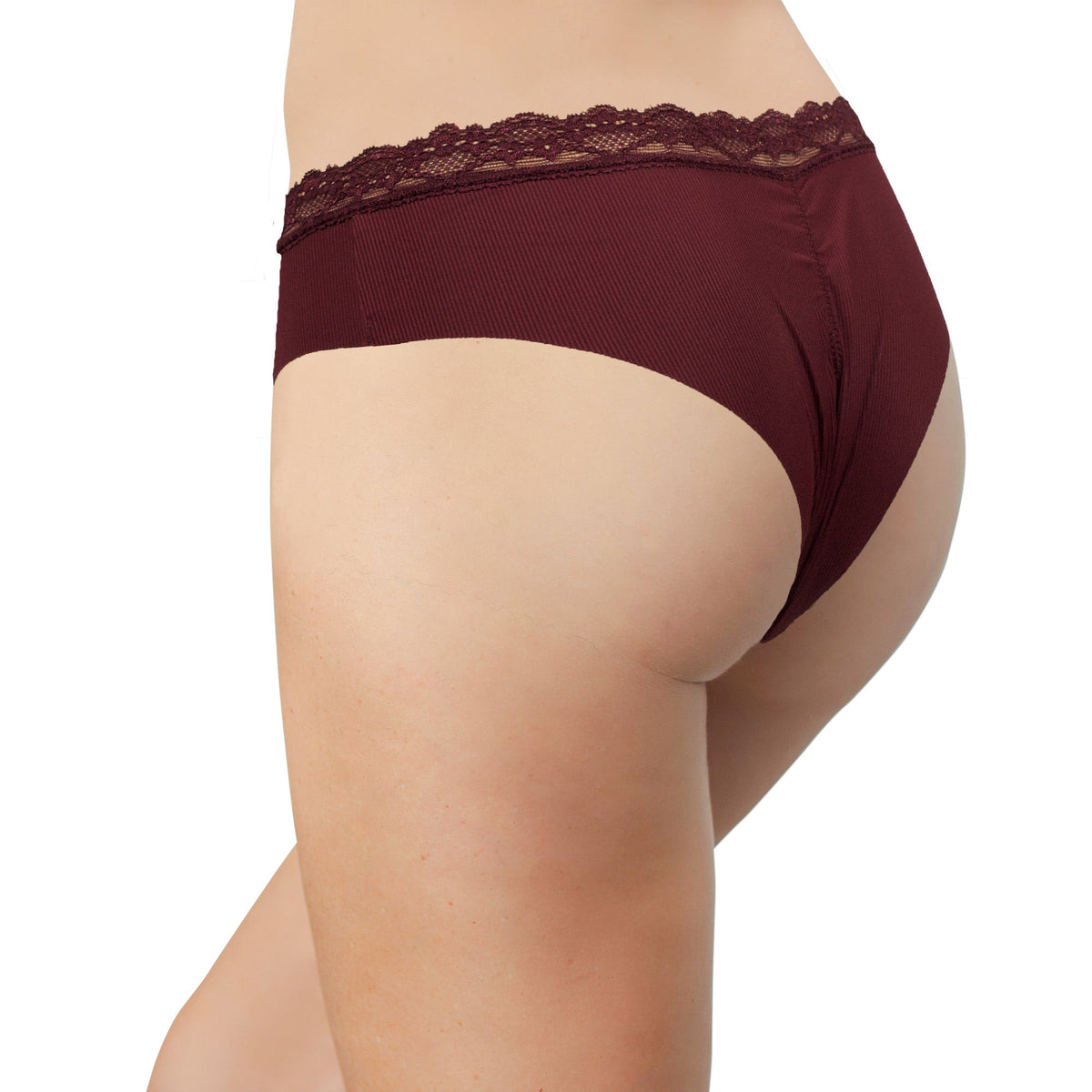 Laser Cut Rib Cheeky with Lace Waist, XS-2X