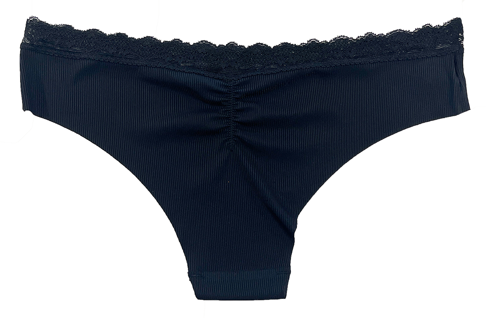 Laser Cut Rib Cheeky with Lace Waist, XS-2X