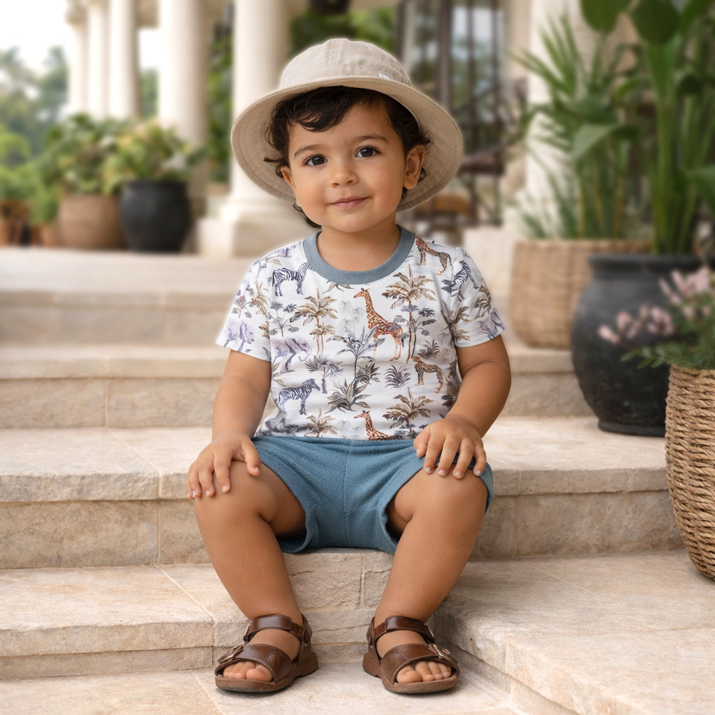 Jungle Safari Baby Boy Bamboo-Cotton Top & Shorts Set