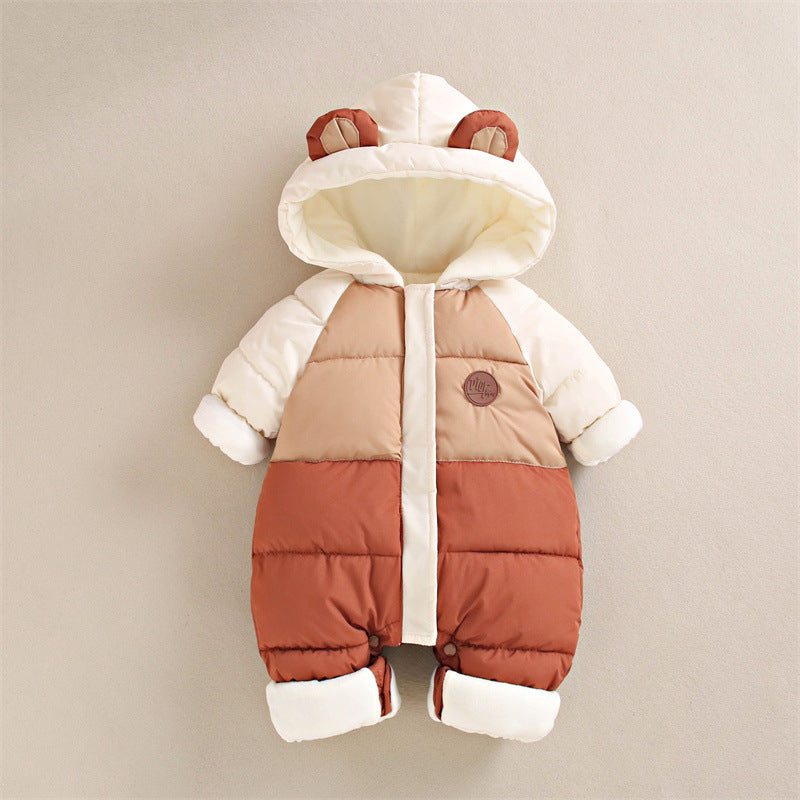 Baby down cotton jacket jumpsuit, autumn and winter clothes, khai clothes for men and women, baby clothes for going out, thick hugging clothes, winter climbing clothes