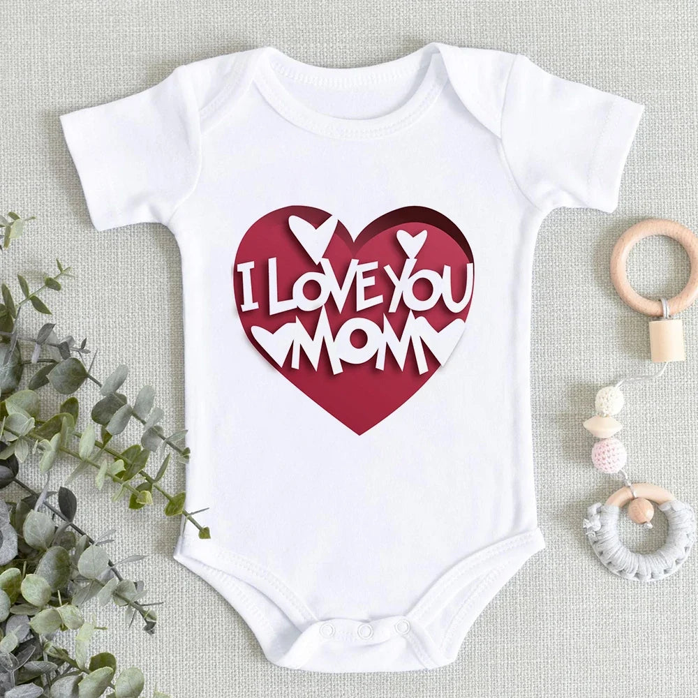 “I Love You Mom” – Aesthetic Newborn Baby Bodysuit, Soft & Comfy Toddler Jumpsuit for Boys & Girls, Casual Home Outfit
