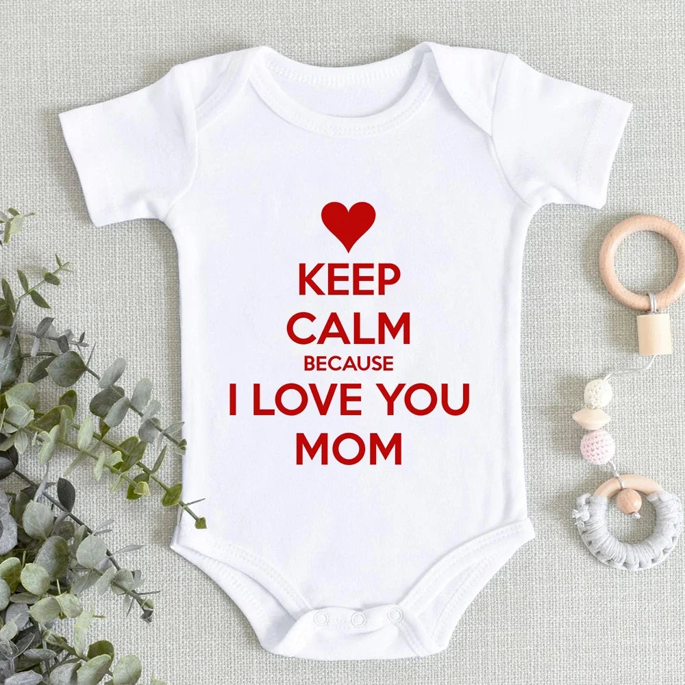 “I Love You Mom” – Aesthetic Newborn Baby Bodysuit, Soft & Comfy Toddler Jumpsuit for Boys & Girls, Casual Home Outfit