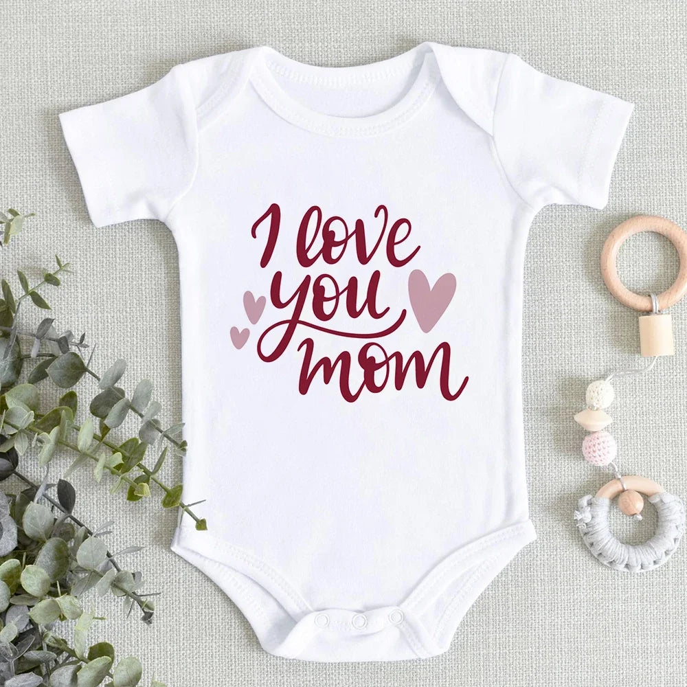 “I Love You Mom” – Aesthetic Newborn Baby Bodysuit, Soft & Comfy Toddler Jumpsuit for Boys & Girls, Casual Home Outfit