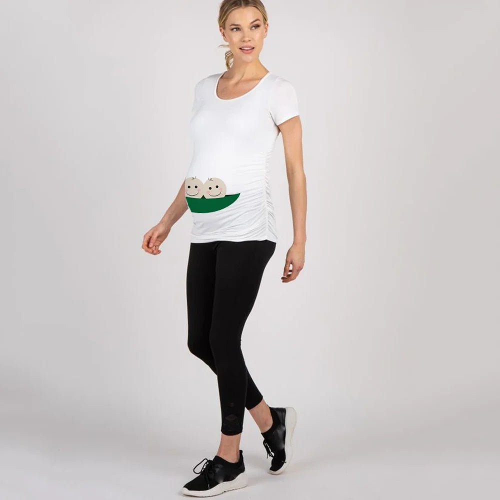 It's Twins Pregnancy T-Shirt | Maternity Tops | Plus-Size Short Sleeve Cartoon Print Announcement Tee for Pregnant Women