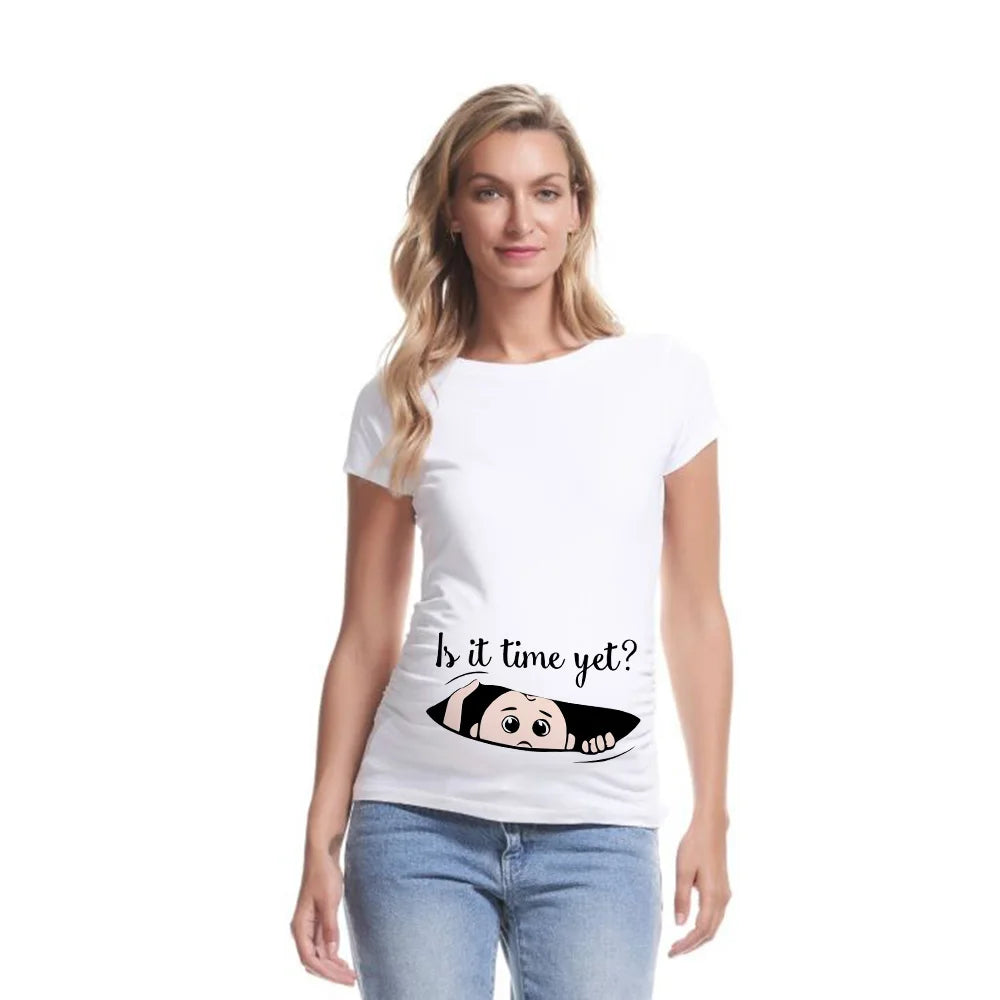 Summer Funny Cartoon Print Pregnancy T-Shirt | Maternity Tops | Plus-Size Short Sleeve for Pregnant Women | Hot Sale