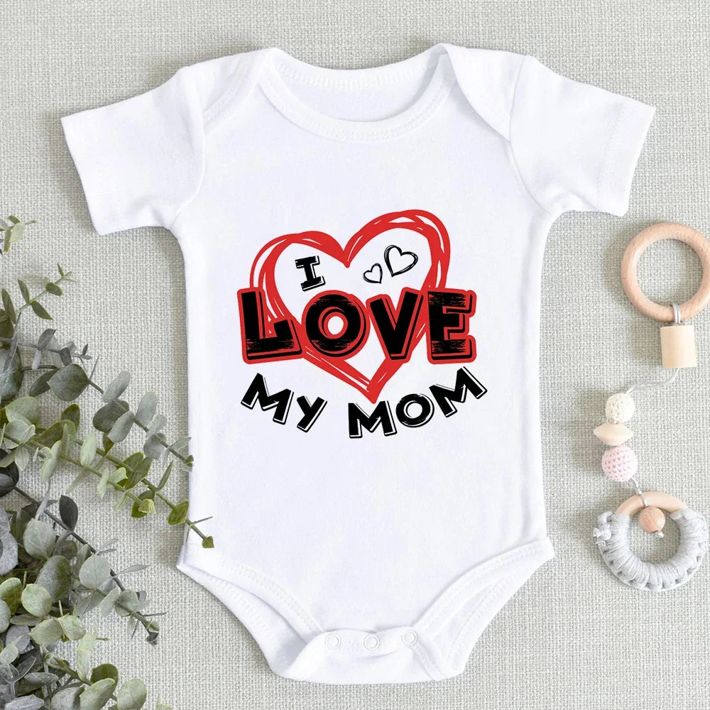 “I Love You Mom” – Aesthetic Newborn Baby Bodysuit, Soft & Comfy Toddler Jumpsuit for Boys & Girls, Casual Home Outfit
