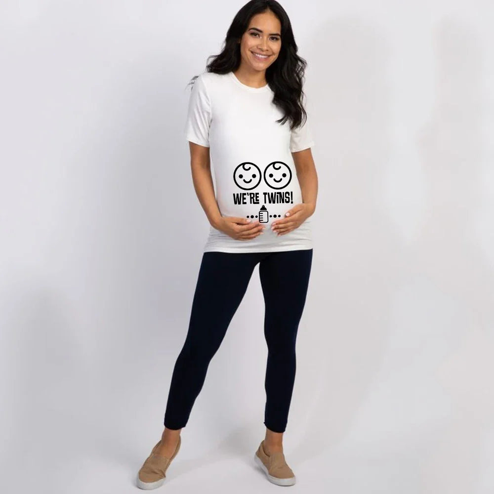 It's Twins Pregnancy T-Shirt | Maternity Tops | Plus-Size Short Sleeve Cartoon Print Announcement Tee for Pregnant Women