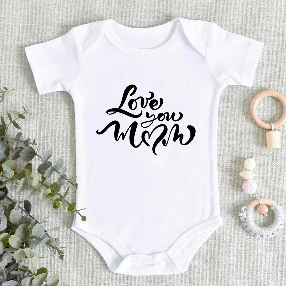“I Love You Mom” – Aesthetic Newborn Baby Bodysuit, Soft & Comfy Toddler Jumpsuit for Boys & Girls, Casual Home Outfit