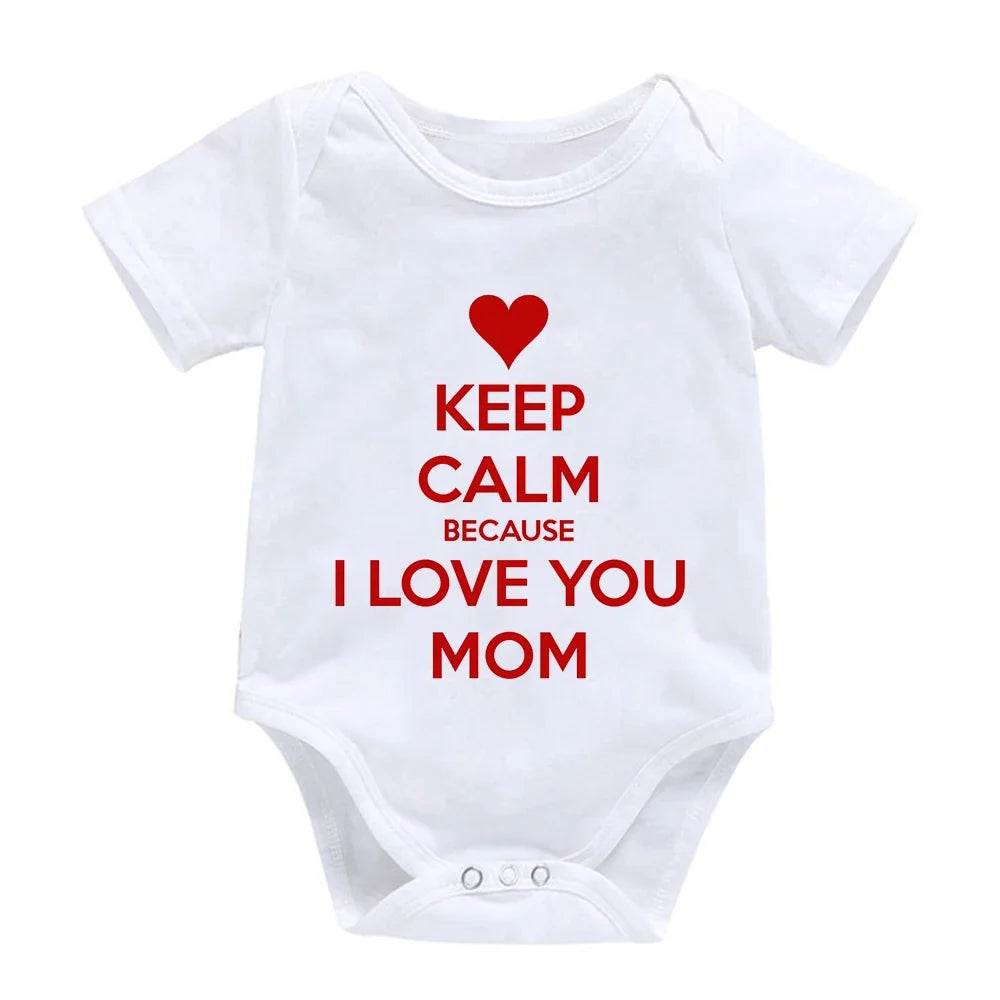 “I Love You Mom” – Aesthetic Newborn Baby Bodysuit, Soft & Comfy Toddler Jumpsuit for Boys & Girls, Casual Home Outfit