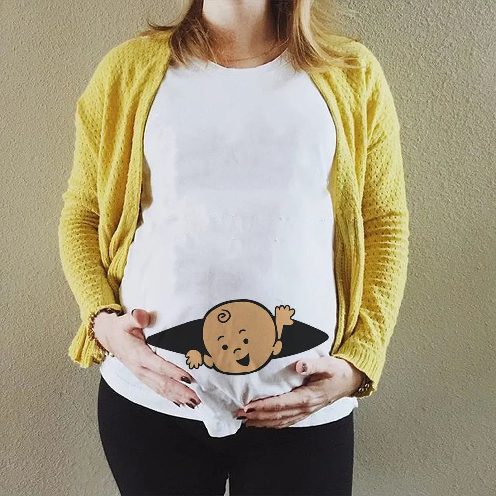 Summer Funny Cartoon Print Pregnancy T-Shirt | Maternity Tops | Plus-Size Short Sleeve for Pregnant Women | Hot Sale