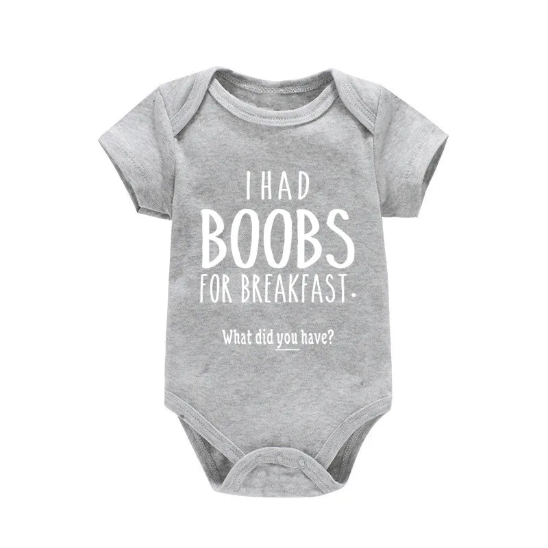 “I Had Boobs for Breakfast, What Did You Have?” Funny Baby Girl Romper – Newborn Baby Boy Clothes Jumpsuit