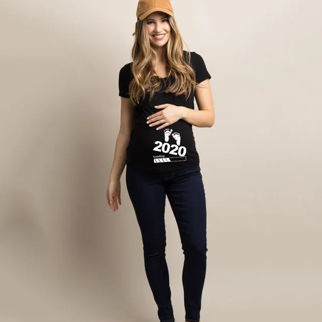 Brand New Women Pregnancy Clothes Baby Now Loading Pls Wait Maternity T-shirt Summer Short Sleeve Pregnant T-shirts