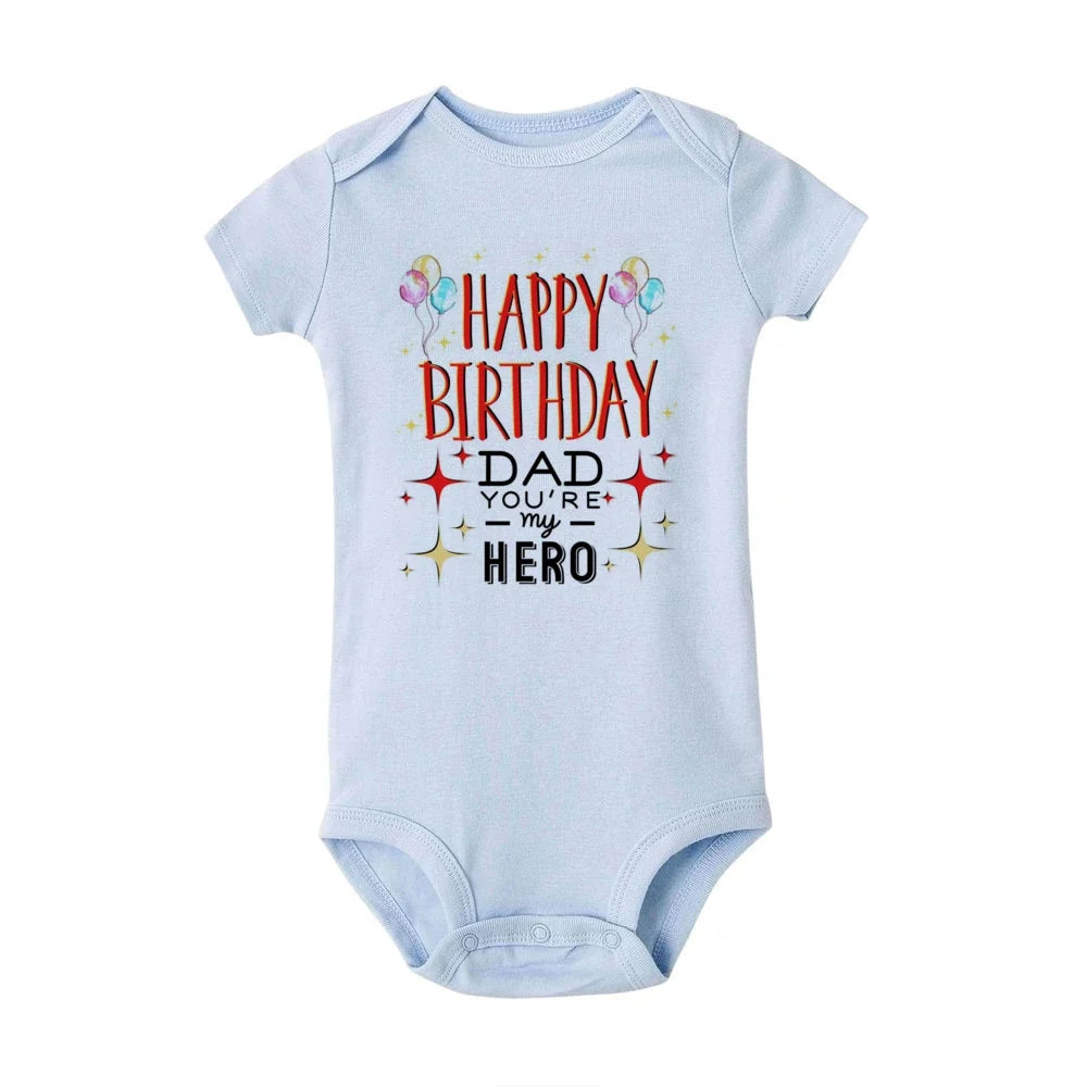 “Happy Birthday Daddy, I Love You” – Adorable Newborn Baby Bodysuit, Short-Sleeve Infant Romper, Perfect Birthday Gift for Dad
