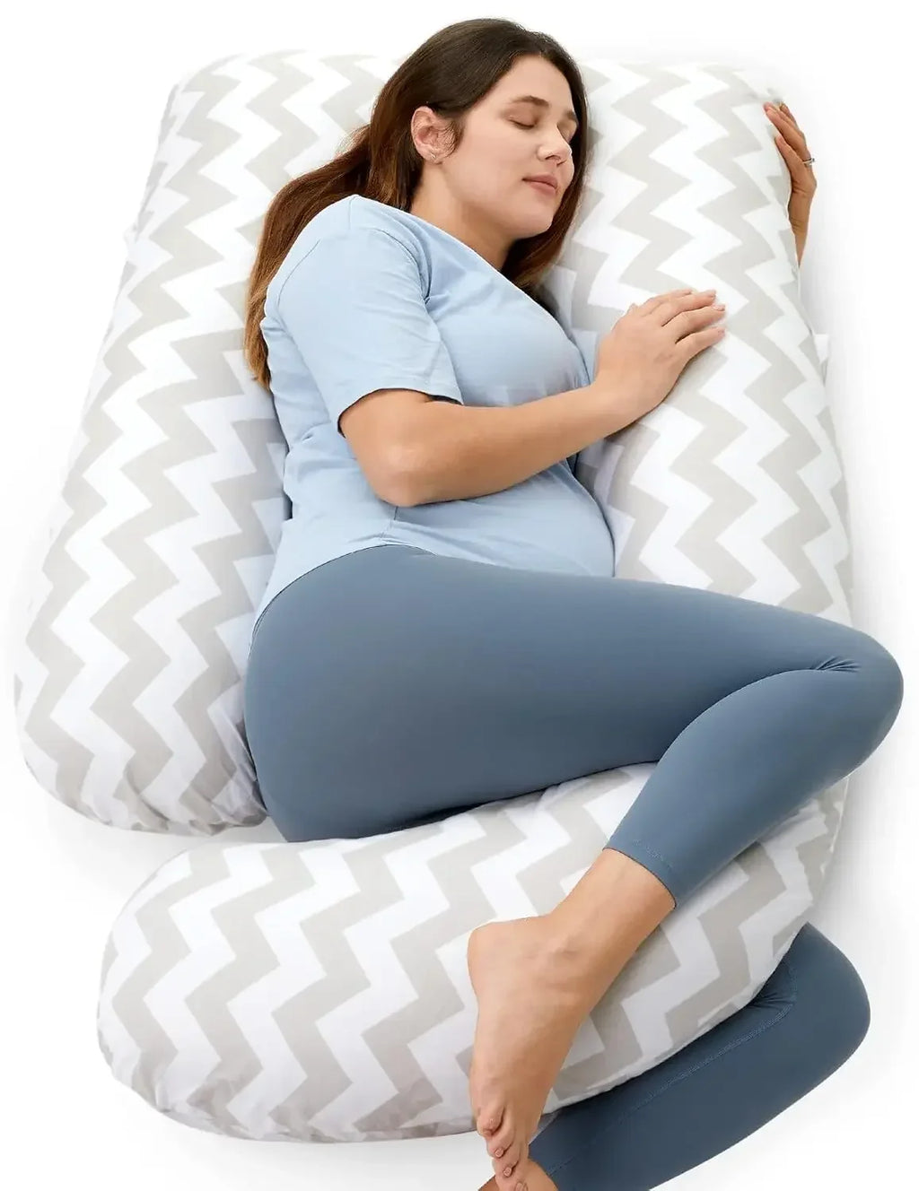 U-Shaped Pregnancy Pillow with Removable Cotton Cover - 57 Inch Full Body Maternity Support Pillow, Must-Have for Pregnant Women
