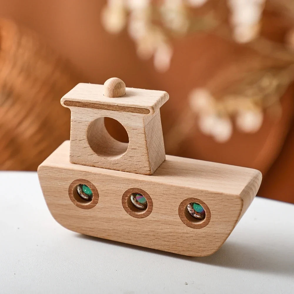 Wooden Transportation Toys – Plane, Helicopter, Bus, Boat, Montessori Educational Blocks for 1-Year-Old, Cartoon Cat Toy