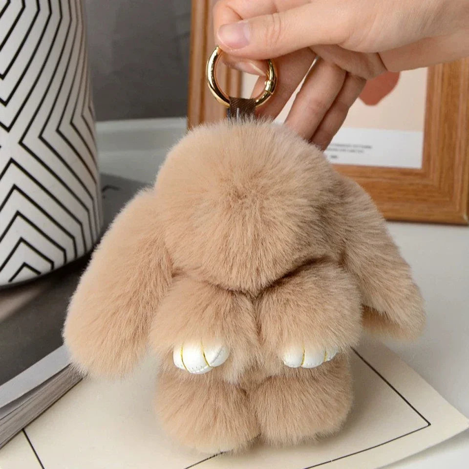 ZAKOL 15 cm (5.9 in) Fluffy Rabbit Fur Pom Pom Keychain — Soft Bunny Bag Charm