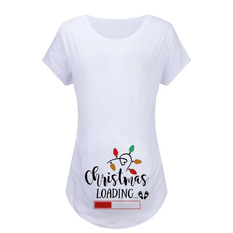Christmas Women's Maternity T-shirt Santa Baby Printed Pregnant Women T-shirt Pregnancy Casual Short Sleeve White Clothes