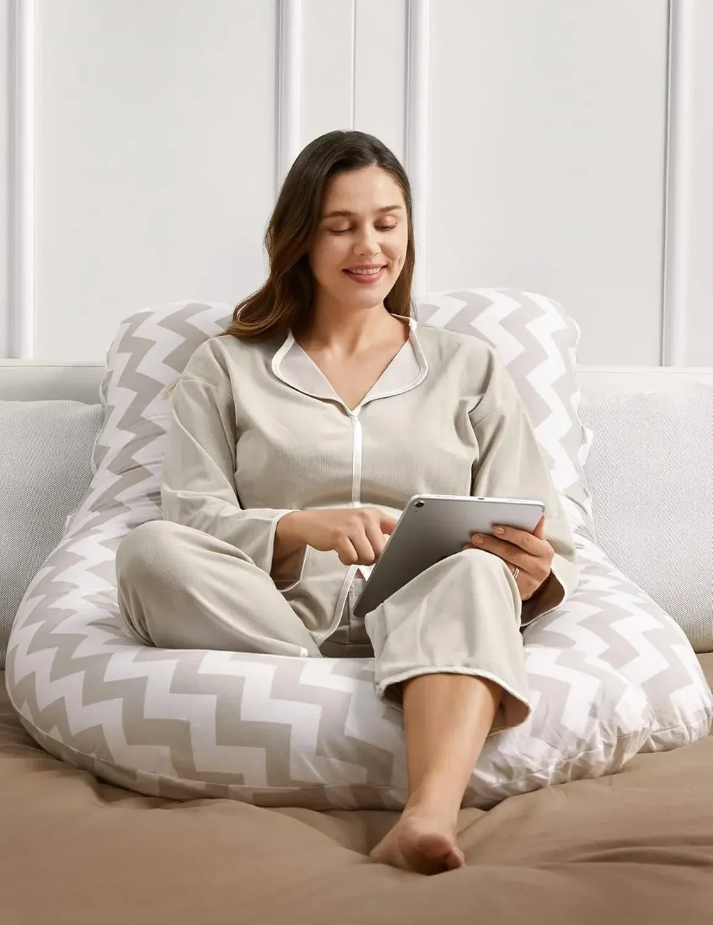 U-Shaped Pregnancy Pillow with Removable Cotton Cover - 57 Inch Full Body Maternity Support Pillow, Must-Have for Pregnant Women