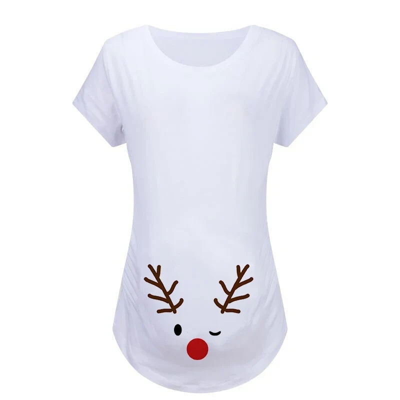 Christmas Women's Maternity T-shirt Santa Baby Printed Pregnant Women T-shirt Pregnancy Casual Short Sleeve White Clothes