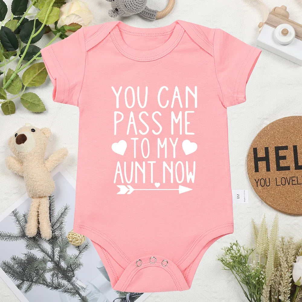 “You Can Pass Me to My Aunt Now” – Fun Baby Onesie, American Style Harajuku Cotton Romper for Newborn Boys, Cozy & Breathable