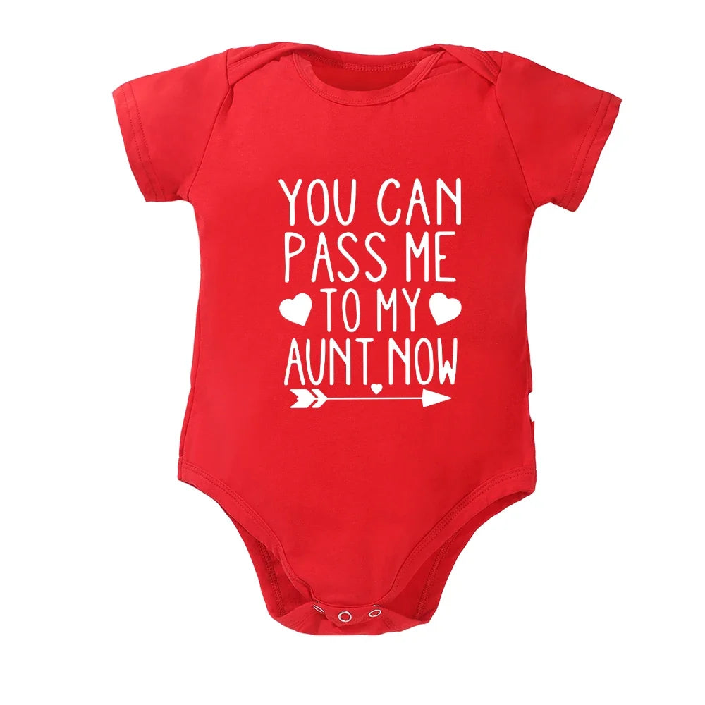 “You Can Pass Me to My Aunt Now” – Fun Baby Onesie, American Style Harajuku Cotton Romper for Newborn Boys, Cozy & Breathable