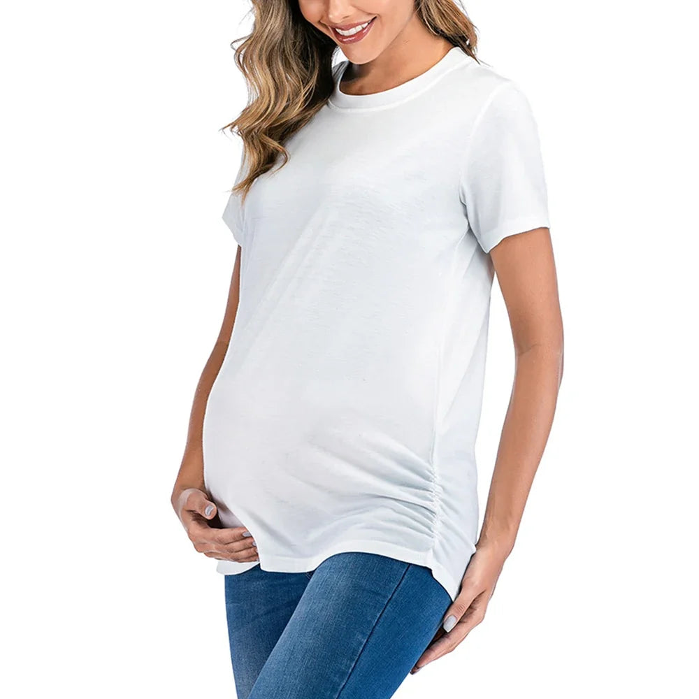 New Maternity Clothes for Women | Solid Color T-Shirt Tees | Summer Short Sleeve Pullover Casual Pregnant Tops | XL XXL