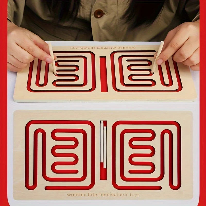 Wooden Left-Right Brain Puzzle Toy for Kids – Pen Trajectory Control Game for Hand-Eye Coordination & Focus Training