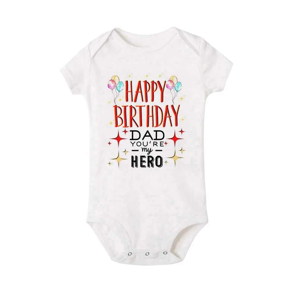 “Happy Birthday Daddy, I Love You” – Adorable Newborn Baby Bodysuit, Short-Sleeve Infant Romper, Perfect Birthday Gift for Dad
