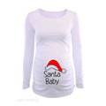 Pregnant Woman Christmas Long Sleeve T-Shirt | Santa Baby Print | Side Ruched Maternity Top | Pregnancy Clothes Tee