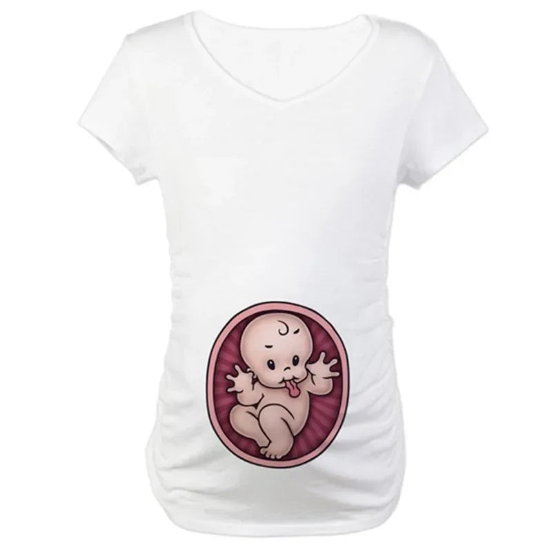 Summer Pregnancy T-shirt Size S-3XL Maternity Cute Baby Print O-Neck Short Sleeve T-shirts Women Pregnant Clothes Funny Tops Tees