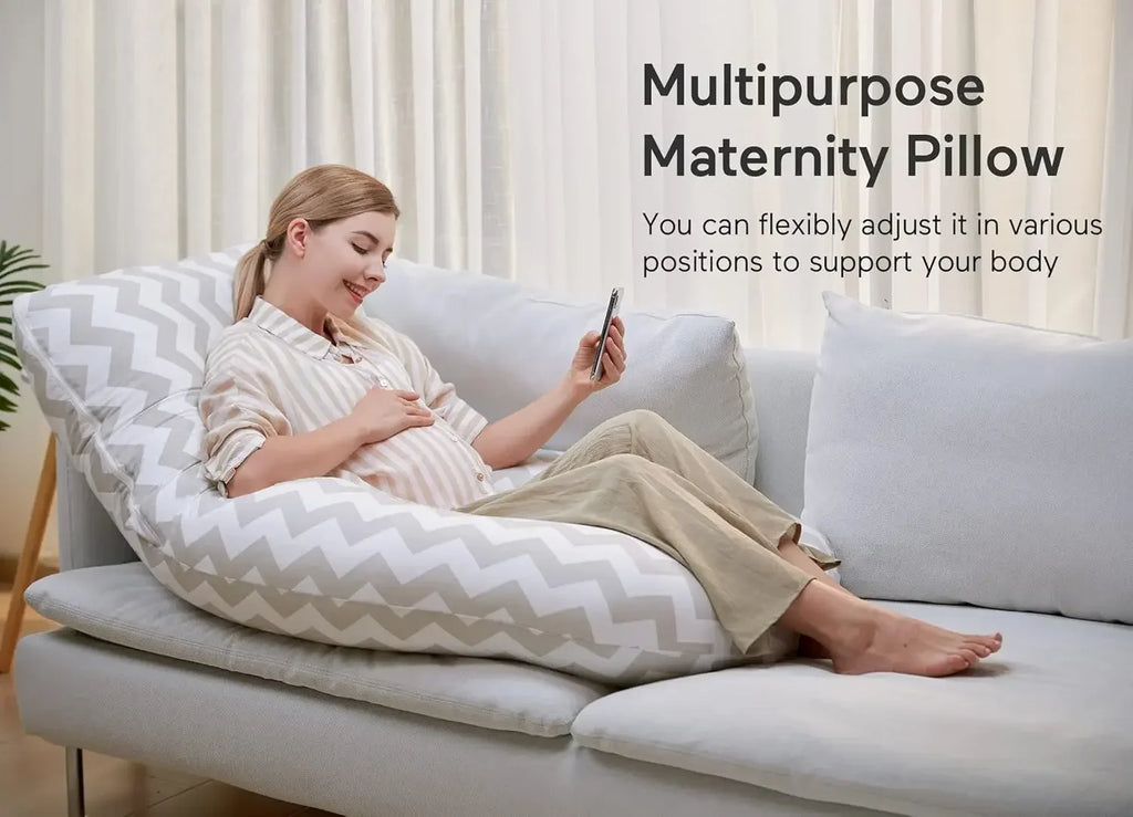 U-Shaped Pregnancy Pillow with Removable Cotton Cover - 57 Inch Full Body Maternity Support Pillow, Must-Have for Pregnant Women
