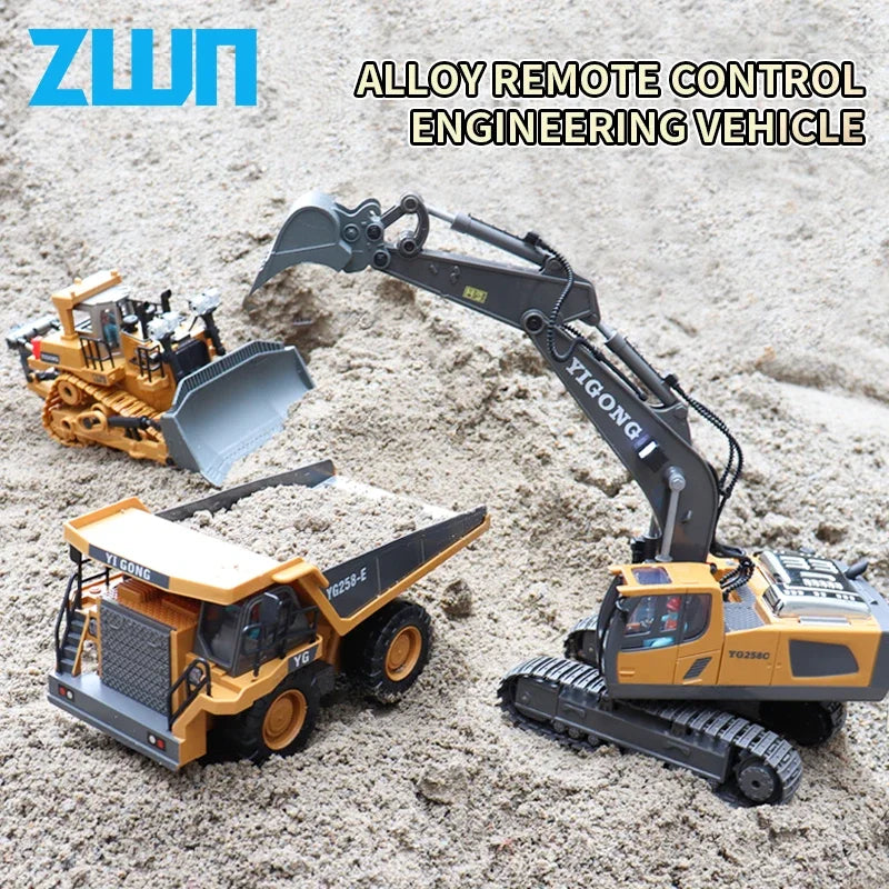 ZWN 2.4G Remote Control Excavator Dump Truck Alloy Construction Vehicle Toy