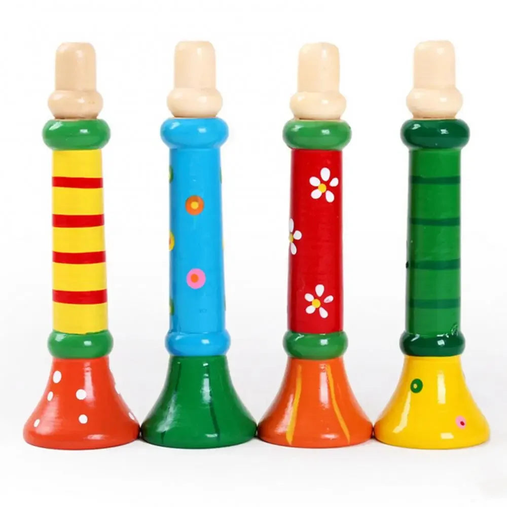 Wooden Trumpet Children Toy – Montessori-Inspired Horn Whistle Musical Instrument for Kids, Designed to Enhance Early Sound Recognition, Cognitive Skills, and Hand-Eye Coordination Through Playful Sound Training Games.